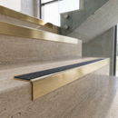Solid Brass Stair Nosing with Carborundum Insert, Custom Lengths — Anti-Slip Infill Colour: Speckled Obsidian