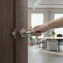 Premium Valiant Lever On Round Rose Handle Set - Two-Tone Satin with Satin Nickel Hinges and Mortice Latch