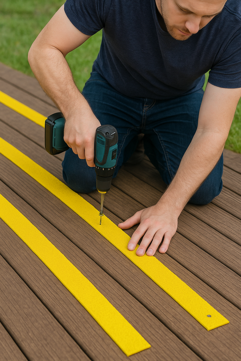 90mm Medium Grit Non-Slip Decking Strips for Wet & Frosty Conditions - Durable GRP, Easy Installation, Anti-Slip Safety for Indoor & Outdoor Use