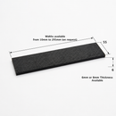 Dimensioned diagram of a black insert marked 55mm wide, 6mm thick, widths from 10mm to 295mm