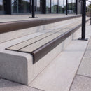 Dark bronze 84mm double channel bullnose aluminium stair nosing with twin Everest light grey gritted exterior-grip inserts fitted on leisure centre entrance steps
