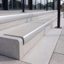 Mill finish 84mm double channel bullnose aluminium stair nosing with twin Everest light grey gritted exterior-grip inserts fitted on leisure centre entrance steps