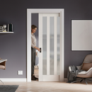 Premium White Primed Internal Pocket Door Set with 3 Light Obscure Glass Panels for Modern Interiors