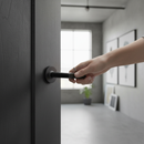 Premium Slim Round Lever Handle Set in Matt Black with Magnetic Latch and Bathroom Lock