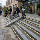 Heavy-duty aluminum stair nosing profile 66x55mm showing angled edge design for indoor outdoor use