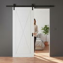 Premium White Primed Internal Sliding Door with Clear Glass Panels and Black Steel Track for Modern Spaces