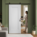Premium White Primed Elegance Lancaster 1 Panel Sliding Door with Black Steel Track for Modern Interiors