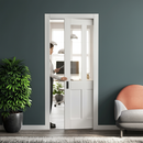 Premium Victorian 2 Panel Pocket Door Set with Clear Glass Inserts for Elegant Interiors