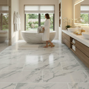 Professional 5.5mm Stone Embossed Rigid Core Vinyl Flooring in White Gloss Marble Finish with Anti-Microbial Surface for High-Moisture Areas