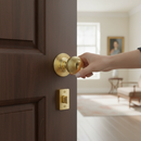 Premium Round Reeded Mortice Door Knob Set with Polished Brass Finish, Ball Bearing Hinges, and Tubular Latch for Elegant Interior Decor