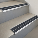Aluminium Anti-Slip Stair Nosing 85x32mm Rakeback, Twin PVC Inserts, 11 Colours, 1m-3.22m — Insert Colour: Black