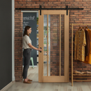 Premium Unfinished Oak 3 Light Clear Glass Sliding Door Set for Customization - High-Quality Professional Grade for Industrial and Commercial Appli...