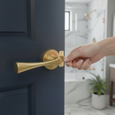 Premium Round Rose Lever Door Bathroom Handle Set with Satin Brass Finish, Privacy Latch, and Ball Bearing Hinges for Stylish Upgrade