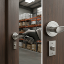 Premium Round Rose Lever Fire Rated Handle Set - Satin Chrome Finish with Secure Latch and Durable Hinges