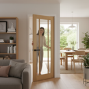 Premium Unfinished Oak Internal Door with 3 Light Clear Glass Panes for Custom Finishing