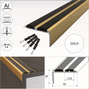 Slim aluminium stair nosing in Gold With Black Rubber — 36mm x 20mm discreet profile