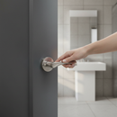 Premium Round Rose Lever Door Bathroom Handle Set - Sleek Satin Chrome Finish with Privacy Bullet Latch and Ergonomic Design