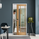 Premium Unfinished Oak Pocket Door Set with 3 Clear Glass Panels for Modern Interiors