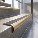 Solid Brass Stair Nosing with Anti-Slip Carborundum Infill, Raked Back Profile — Anti-Slip Infill Colour: Pebble