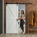 Premium White Internal Primed Barn FLB Sliding Door with Black Top Mounted System for Modern Farmhouse Elegance