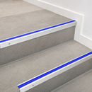 Aluminium Stair Nosing 62x32mm Square Edge, 5mm Gauge, Cut to Size 700-3200mm — Insert Colour: Mid Blue Castellated