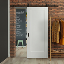 Premium White Internal Primed Pattern 10 Single Panel Sliding Door with Black Top Mounted Track for Modern Homes