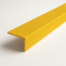 Yellow GRP anti-slip stair nosing 55x55mm — studio product shot showing coarse grit surface and L-profile