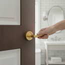 Premium Round Rose Lever Door Handle Set for Bathroom - Satin Brass Finish with Privacy Latch and Smooth Ball Bearing Hinges