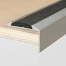 Close-up of 46mm aluminium stair nosing showing permanently bonded black rubber anti-slip insert at step edge