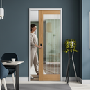 Premium Unfinished Oak Pocket Door Set with Obscure Lined Clear Glass Panel for Modern Interiors