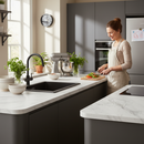 Premium Rounded Edge Laminate Worktop with Calacutta Marble Effect - 3000mm x 600mm x 38mm, Durable and Elegant Design for Kitchen Spaces