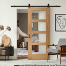 Premium Unfinished Oak Internal Shaker 4 Light Clear Glass Sliding Door with Black Track for Modern and Vintage Interiors