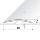 Technical cross-section diagram of 49mm wide aluminium door threshold floor transition strip