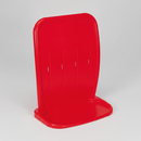 Empty red plastic double fire extinguisher floor stand on a plain studio background