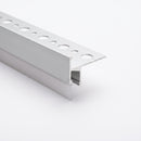 Genesis NLD tile-in LED stair nosing profile in matt silver anodised aluminium with frosted diffuser, on white background