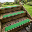 Green 90mm fine grit GRP anti-slip decking strips fitted to timber garden steps