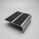 98x40mm bullnose aluminium stair nosing with twin gritted GRP inserts on a plain studio background