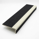Anti-slip GRP stair tread cover in black with white nosing on a white studio background