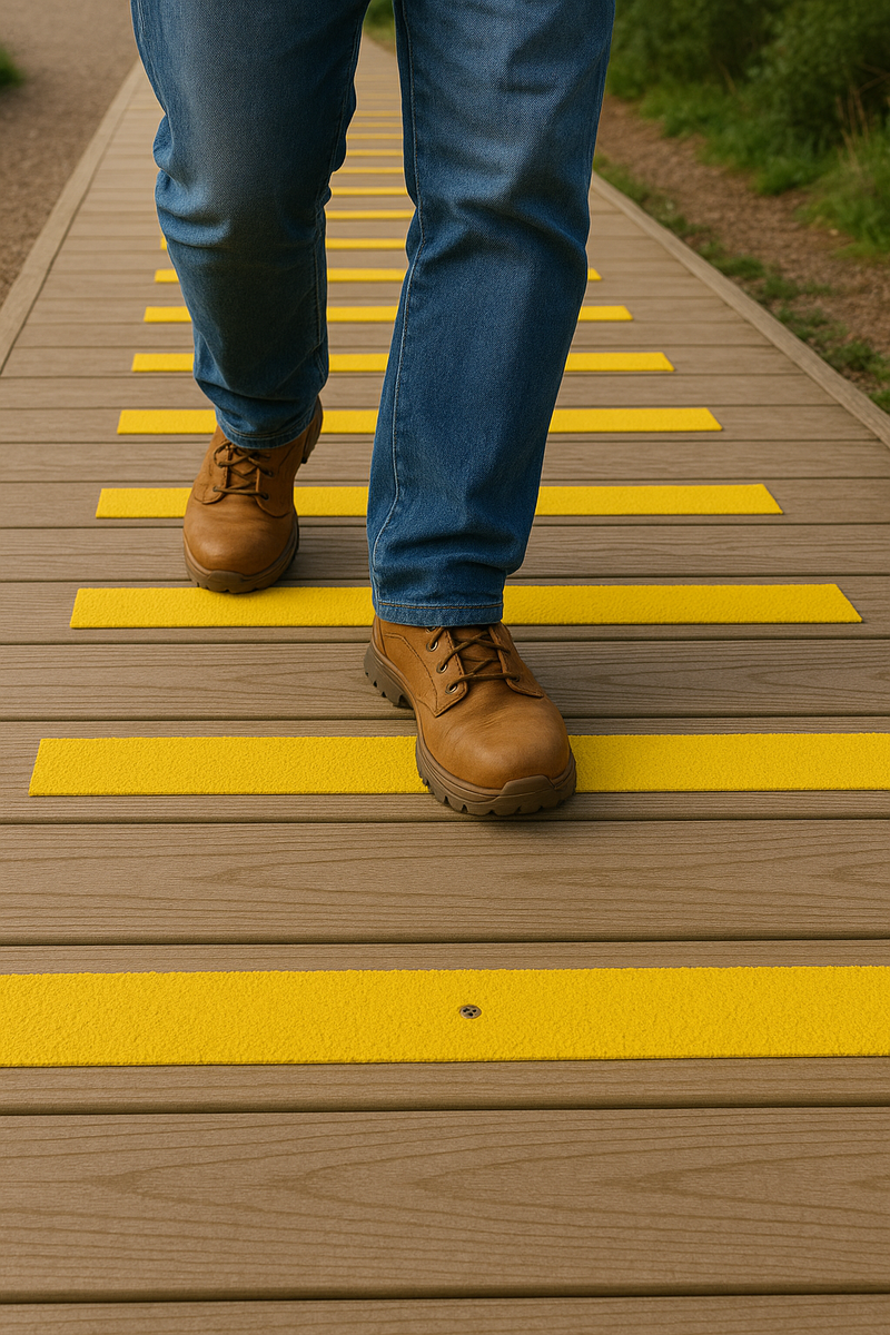 90mm Medium Grit Non-Slip Decking Strips for Wet & Frosty Conditions - Durable GRP, Easy Installation, Anti-Slip Safety for Indoor & Outdoor Use