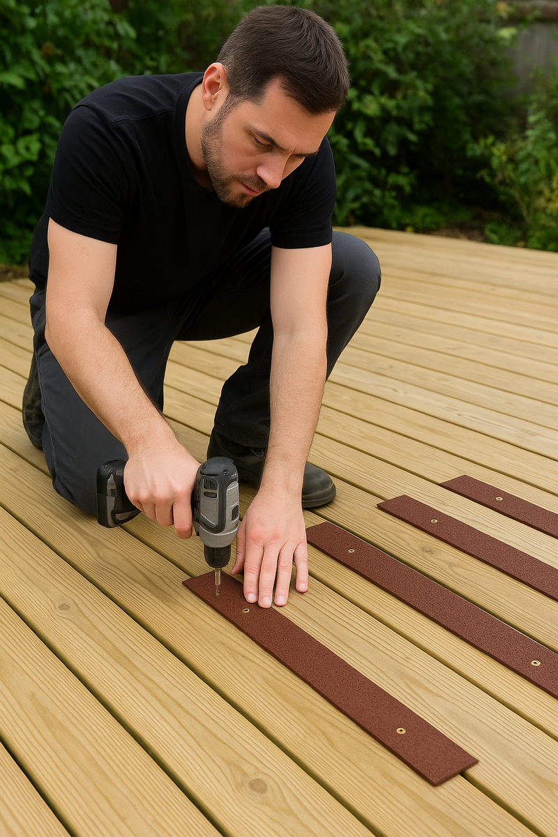 90mm Medium Grit Non-Slip Decking Strips for Wet & Frosty Conditions - Durable GRP, Easy Installation, Anti-Slip Safety for Indoor & Outdoor Use