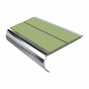 Aluminium Stair Nosing 90mm Bullnose Twin Insert, 2.44m, apple green insert, Mirrorflect Silver finish