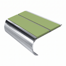 Aluminium Stair Nosing 2.44m Bullnose Double Insert 53mm, apple green insert, Mirrorflect Silver finish