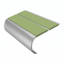 Bullnose Stair Nosing 2.75m Aluminium 53mm Double Insert, apple green insert, Satin Silver finish