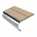 Aluminium Stair Nosing 2.44m Bullnose Double Insert 53mm, beige insert, Mirrorflect Silver finish