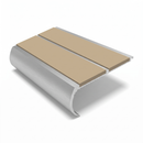 Aluminium Stair Nosing 90mm Bullnose Twin Insert, 3.22m, beige insert, Satin Silver finish