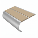 Aluminium Stair Nosing 2.44m Bullnose Double Insert 53mm, beige insert, Satin Silver finish