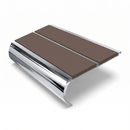 Aluminium Stair Nosing 90mm Bullnose Twin Insert, 3.22m, brown insert, Mirrorflect Silver finish