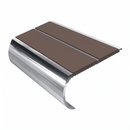Aluminium Stair Nosing 2.44m Bullnose Double Insert 53mm, brown insert, Mirrorflect Silver finish