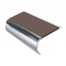 Aluminium Stair Nosing 2.75m Bullnose Single Insert 57mm, brown insert, Mirrorflect Silver finish