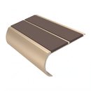 Aluminium Stair Nosing 2.44m Bullnose Double Insert 53mm, brown insert, Satin Bronze finish